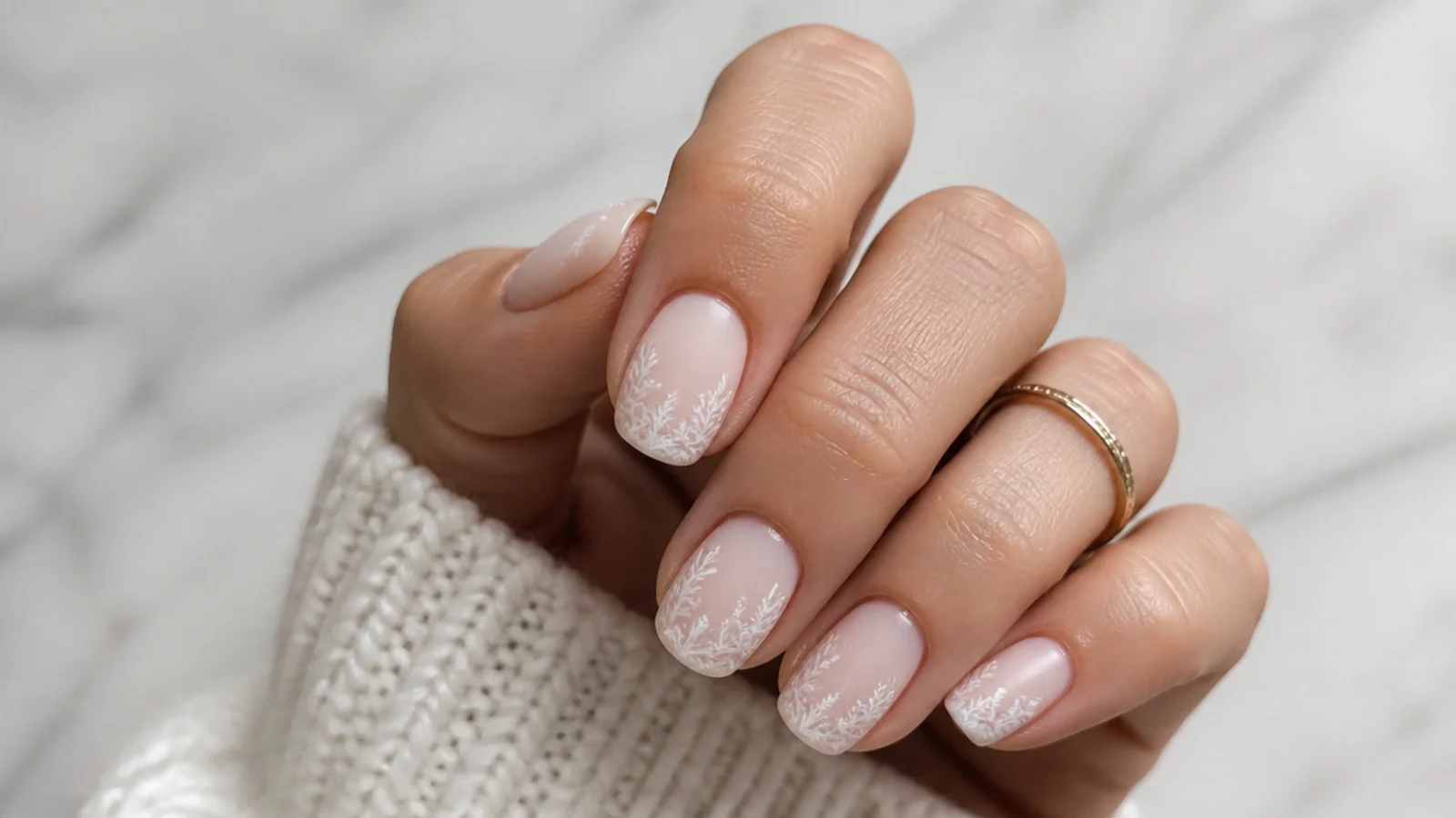Short milky soap nails with a soft frosted matte finish