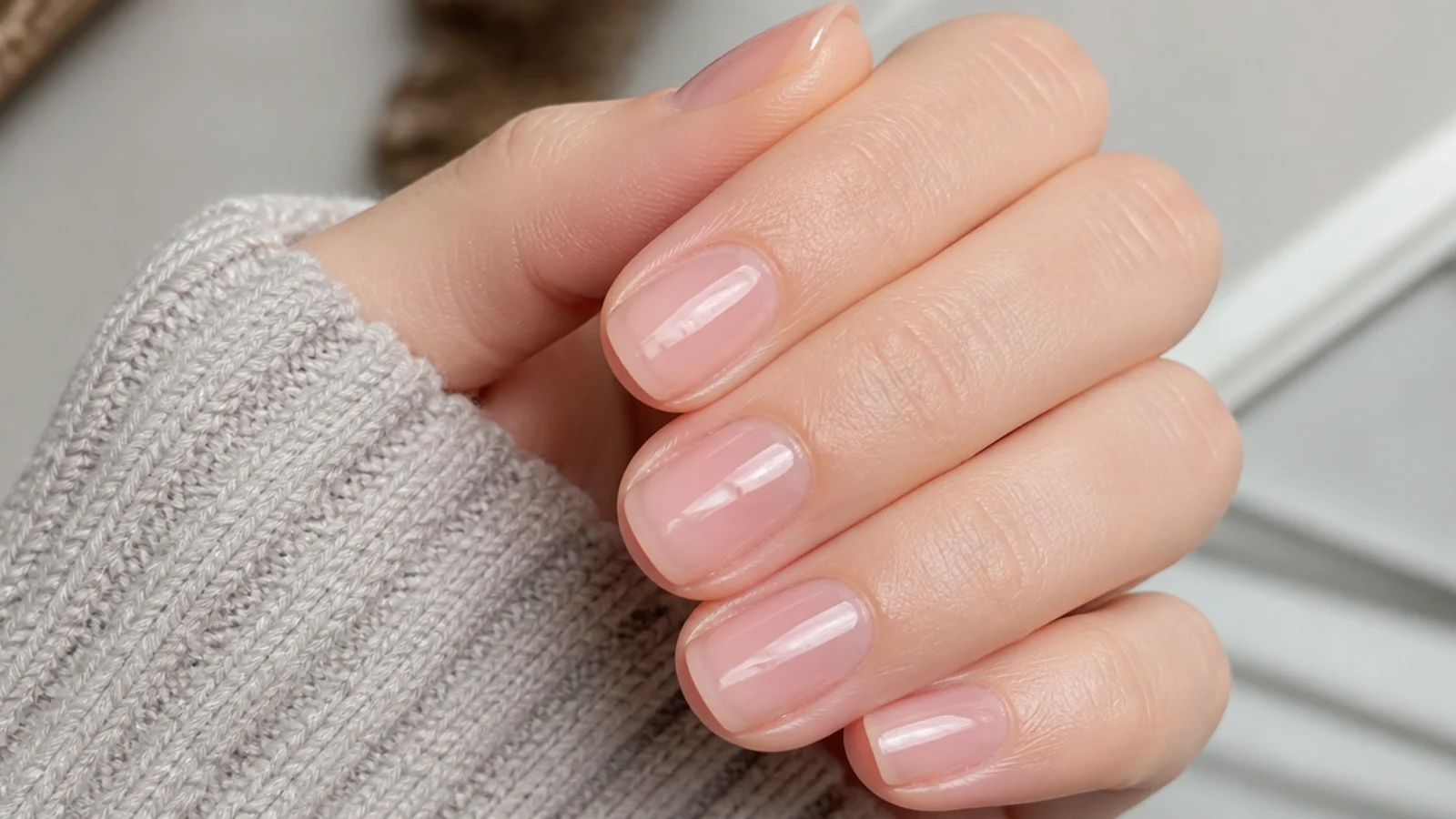 A short sheer soap manicure showing the translucent just-washed finish