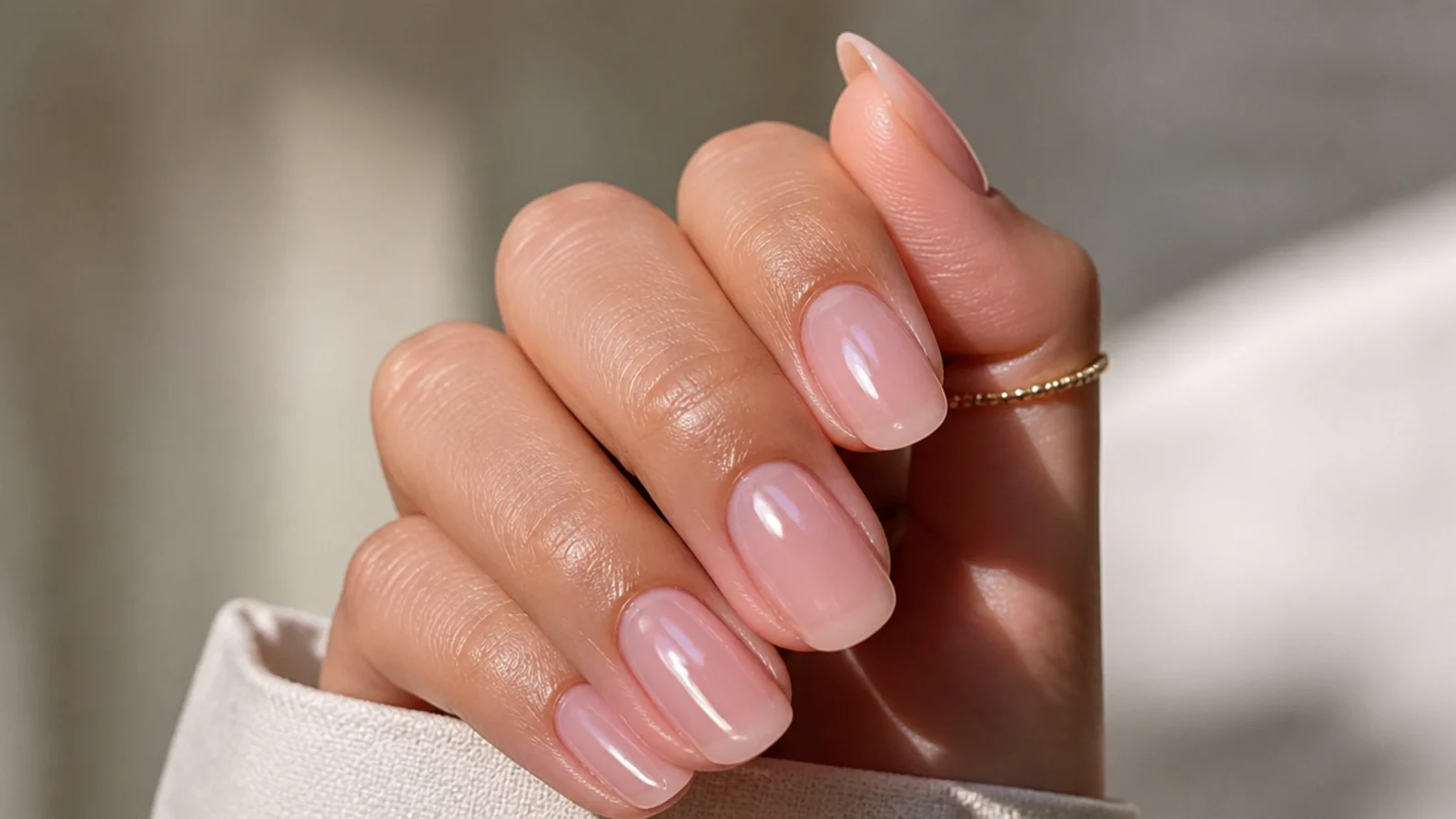 Sheer rose quartz soap nails with a translucent pink glassy finish