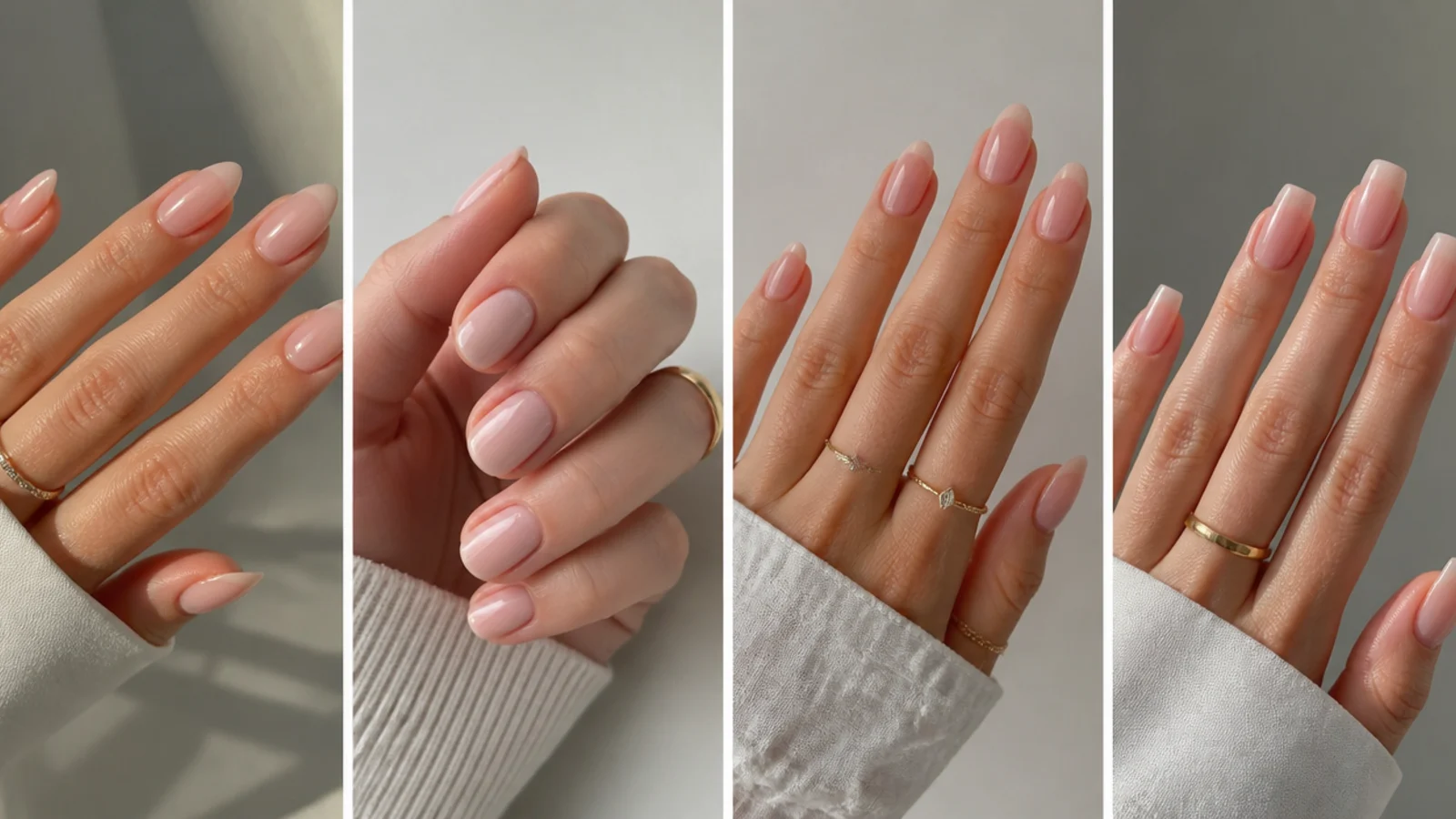 Sheer soap nails shown on almond, oval, short and long shapes
