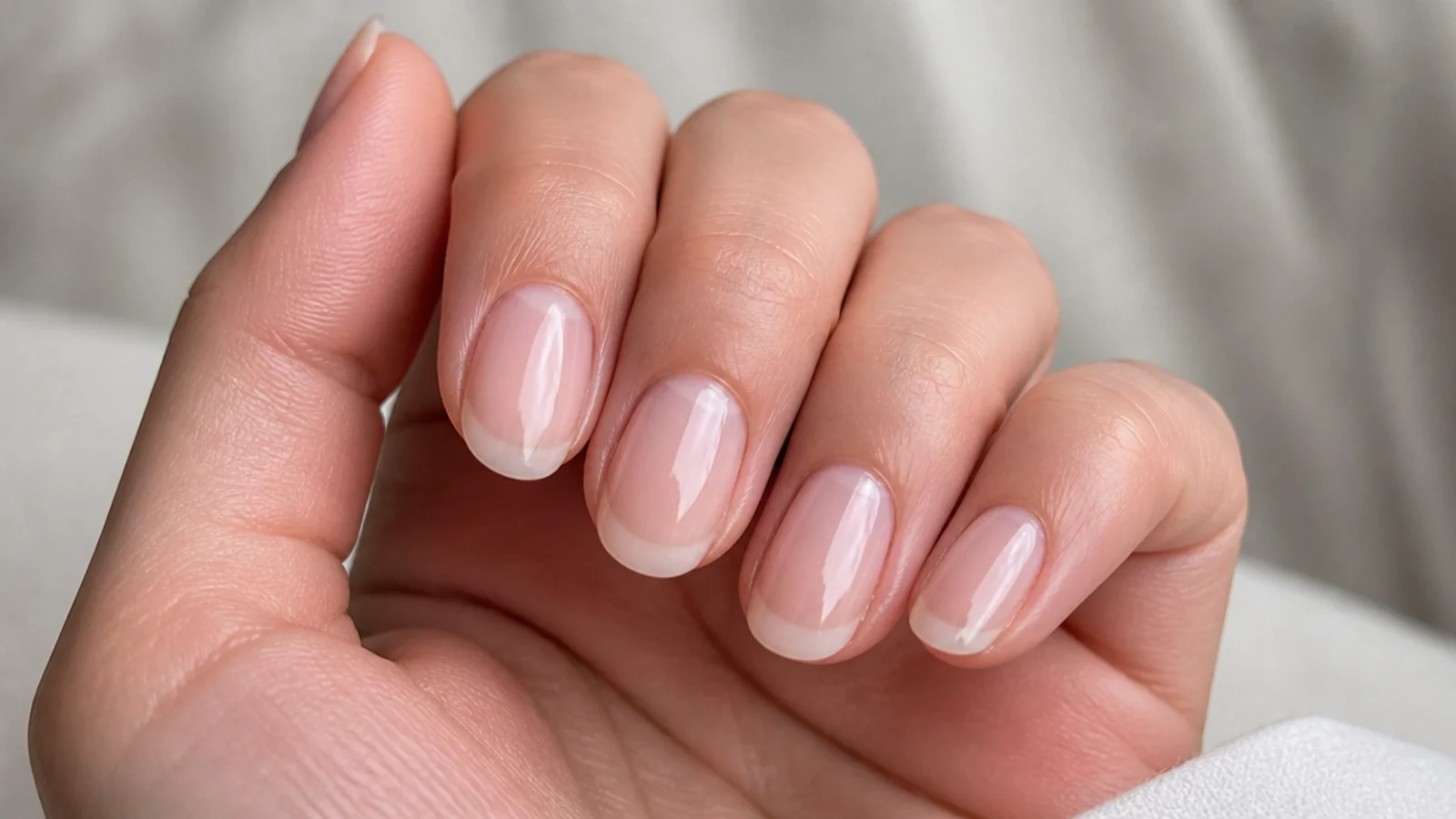 Sheer buffed natural nails with a glassy just-washed soap finish