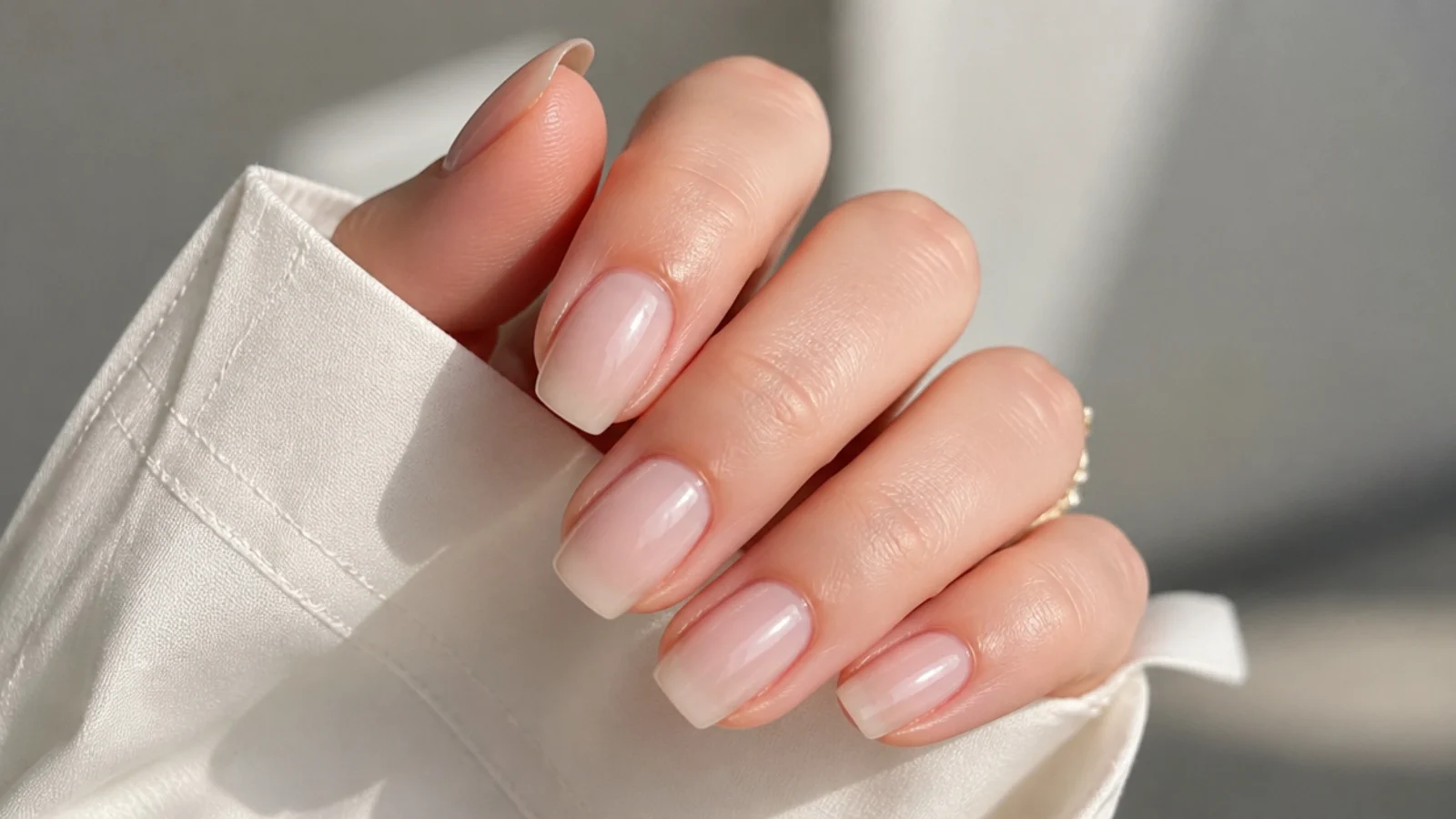 Sheer milky-clear soap nails with a soft translucent white wash