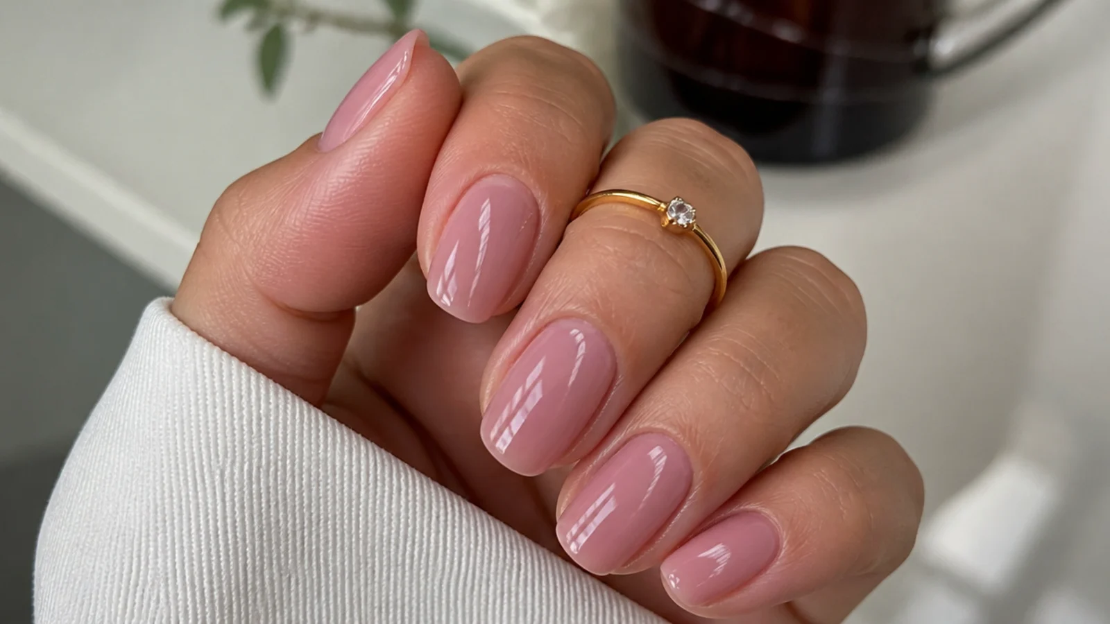 Sheer cool-toned soap nails with a faint mauve-pink translucent wash
