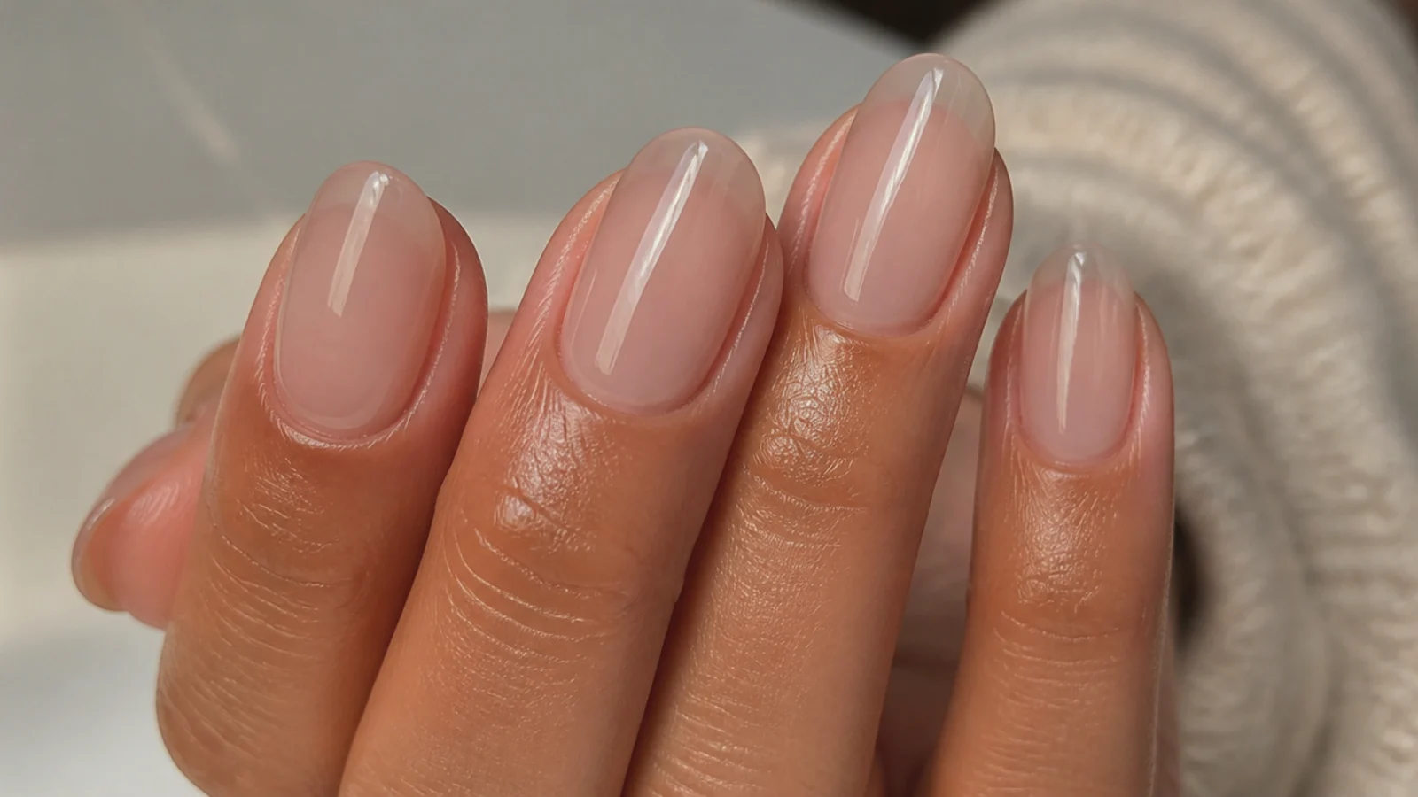 Sheer soap nails done in gel with a durable glassy translucent finish