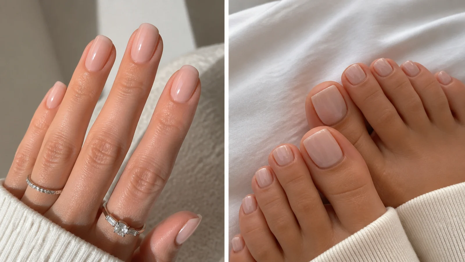 Sheer soap-finish toes with a translucent barely-there pink to match the hands