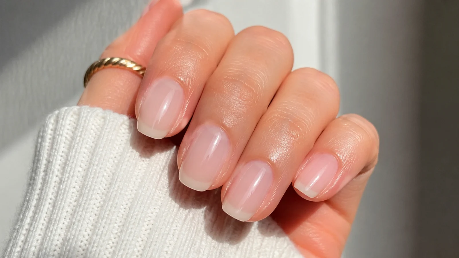 Sheer soap nails with glossy cuticle oil making the whole nail look just-washed