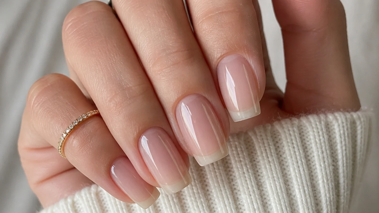 Sheer translucent soap nails showing the natural nail and free edge through the finish