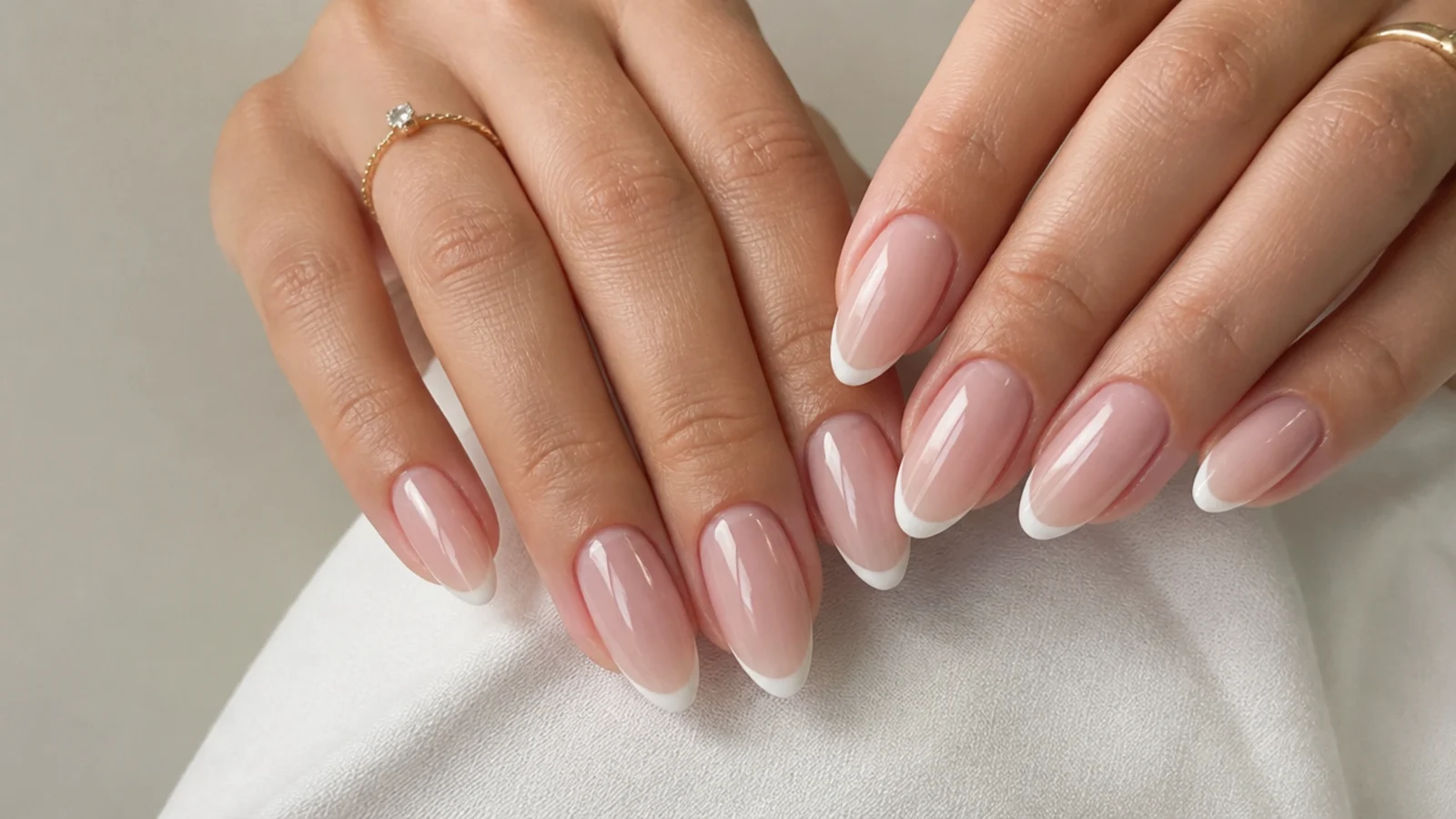 Soap pedicure with a soft sheer milky base and barely-there white tip on toes