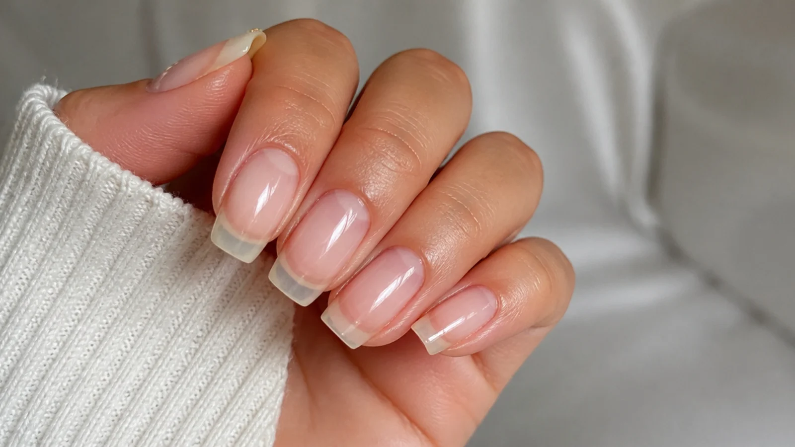 Sheer translucent soap nail finish showing the natural nail and free edge on toes