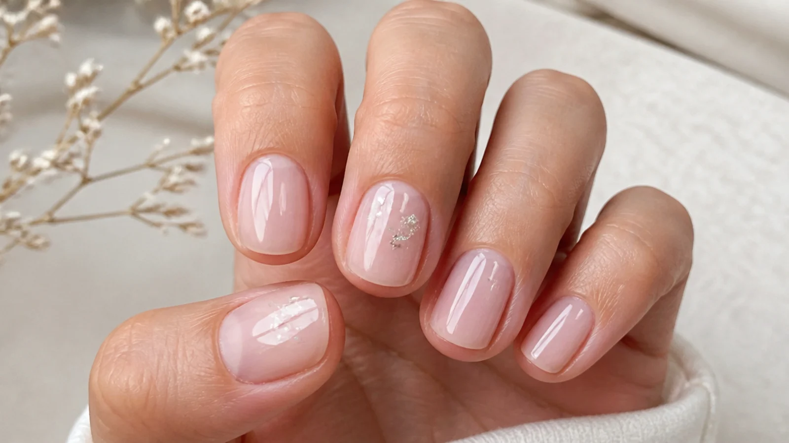 Sheer milky soap nails on very short squoval natural nails