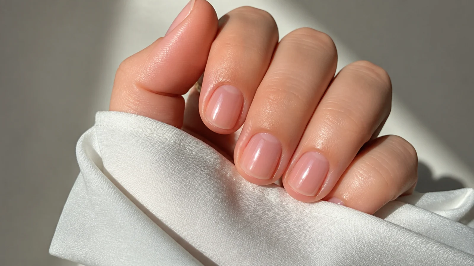 Sheer high-gloss clear soap nails on very short round natural nails