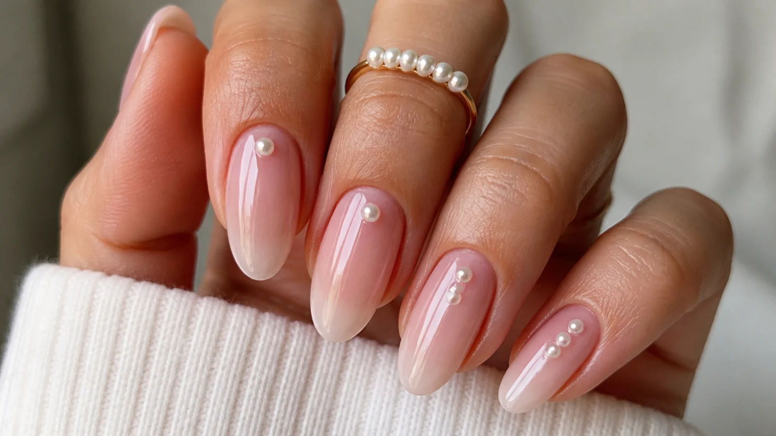 High-shine glassy sheer soap nails on medium almond shape