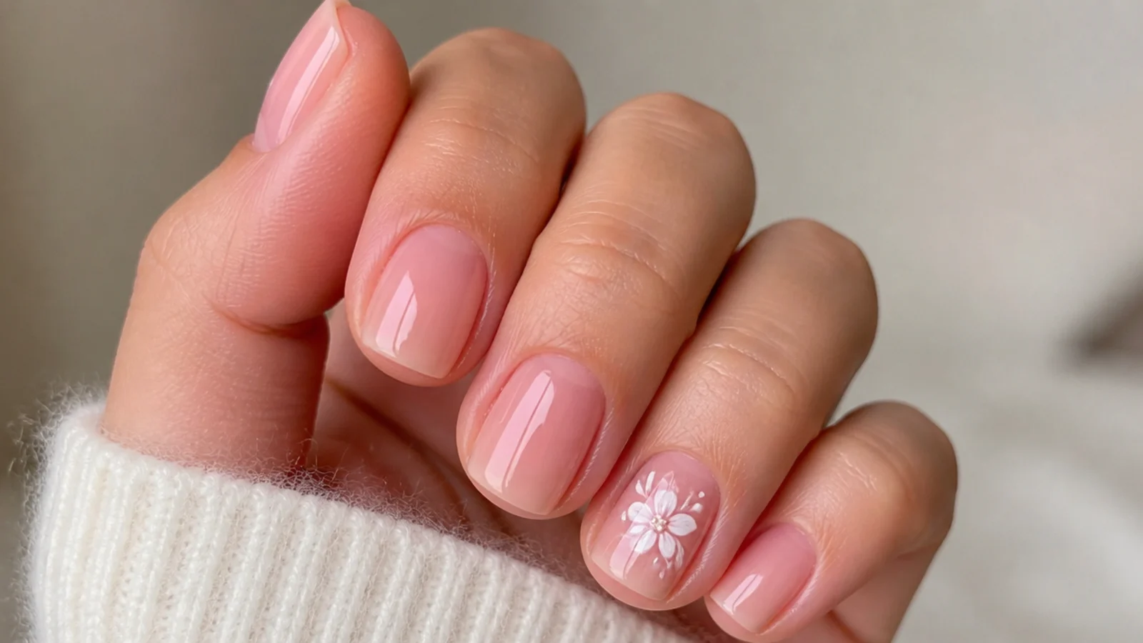 Short squoval soap nails with a sheer clean glaze and neat cuticles