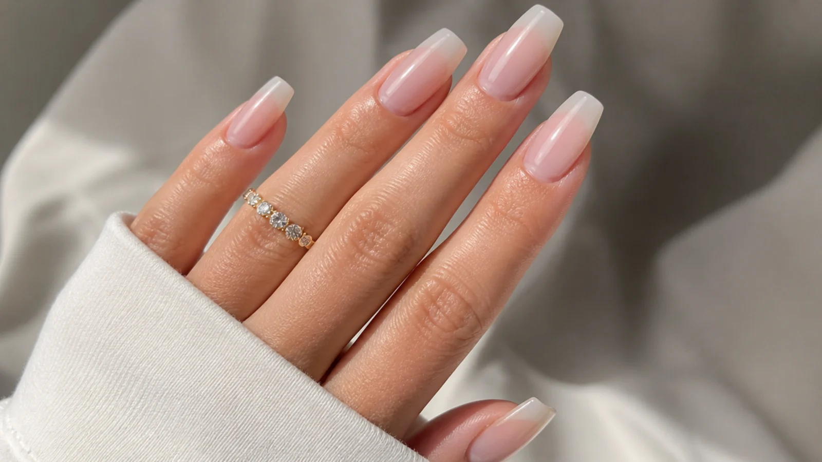 Sheer soap nails on a medium coffin shape with a glassy finish