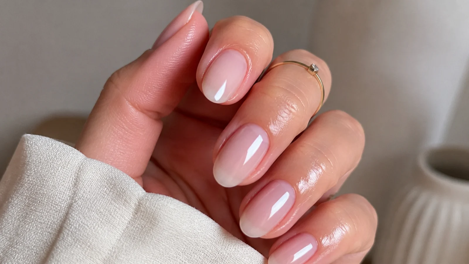Sheer soap nails with immaculately groomed cuticles and oiled edges