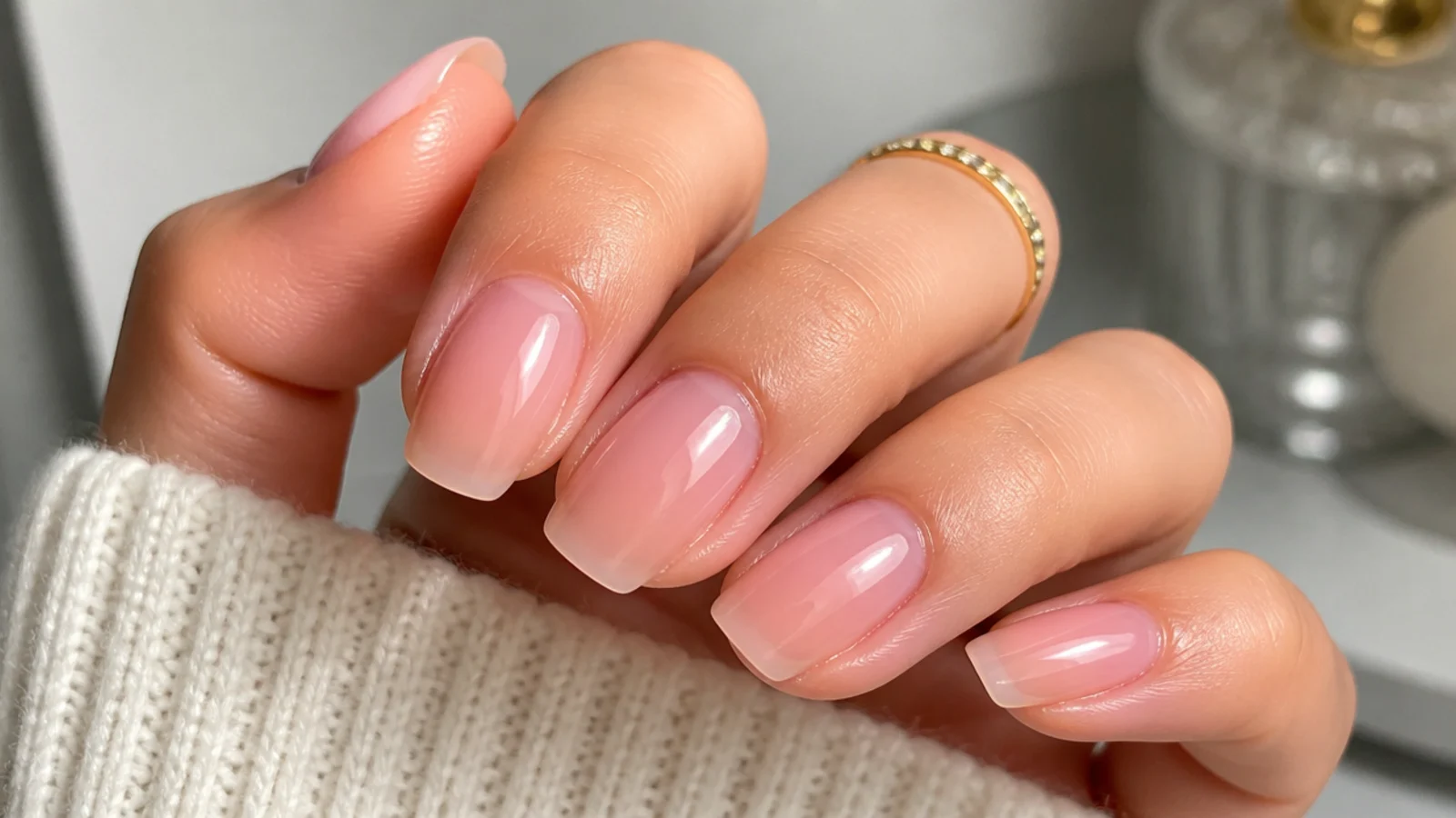 Juicy sheer pink-tinted glossy soap nails with a lip-gloss finish