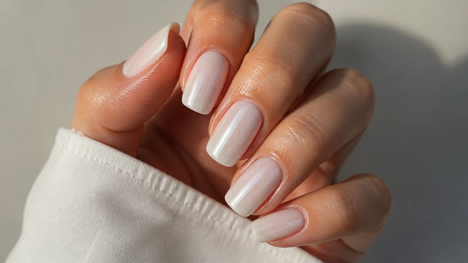 A well-sealed glassy white chrome manicure with cuticle oil for longevity