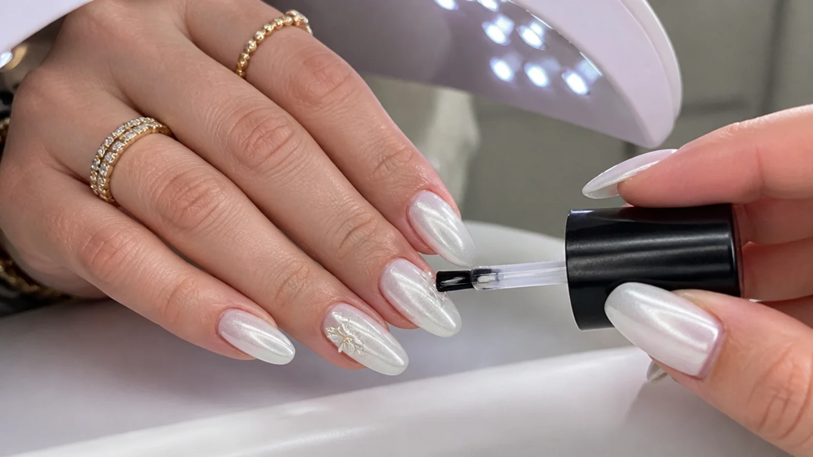 A no-wipe top coat sealing the glassy white chrome finish under a lamp