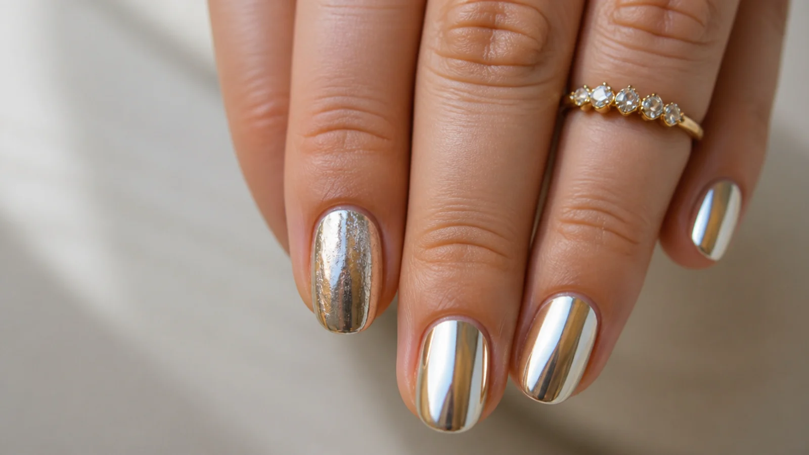 A dull, patchy chrome nail beside a glassy, well-sealed chrome nail