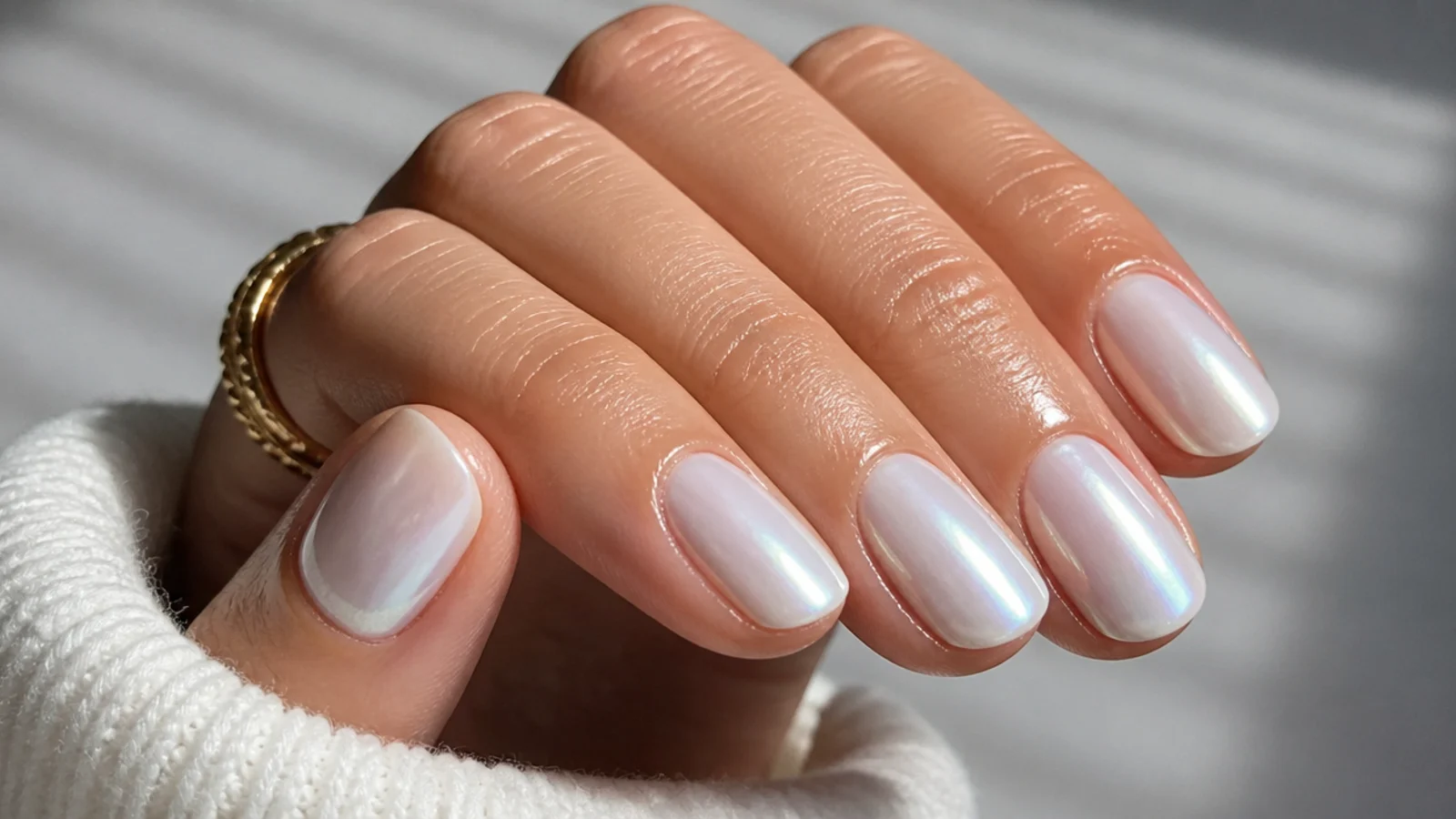 A well-sealed short white chrome manicure with cuticle oil for longevity