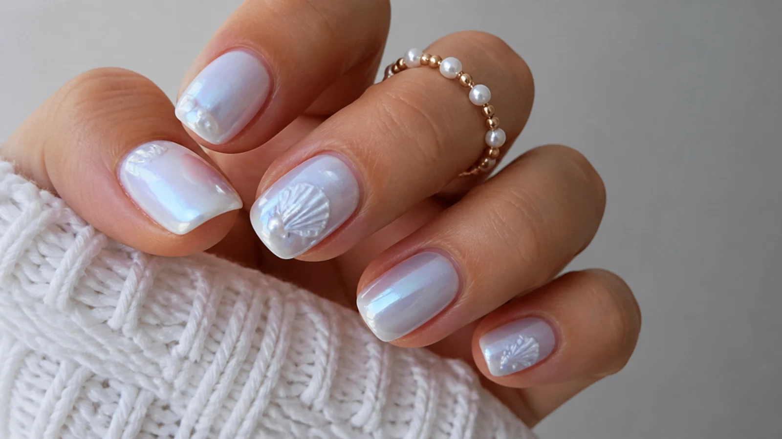 Baby blue toe nails with a pearl white chrome overlay
