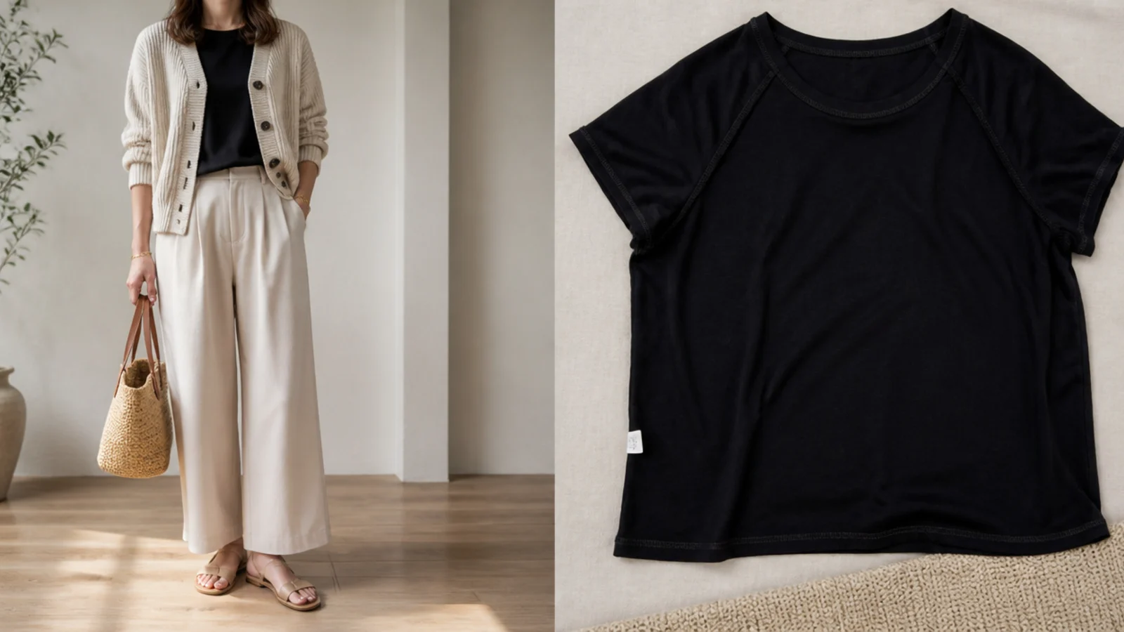Faceless close-up of a black cotton tee turned inside out before washing to protect the outer surface