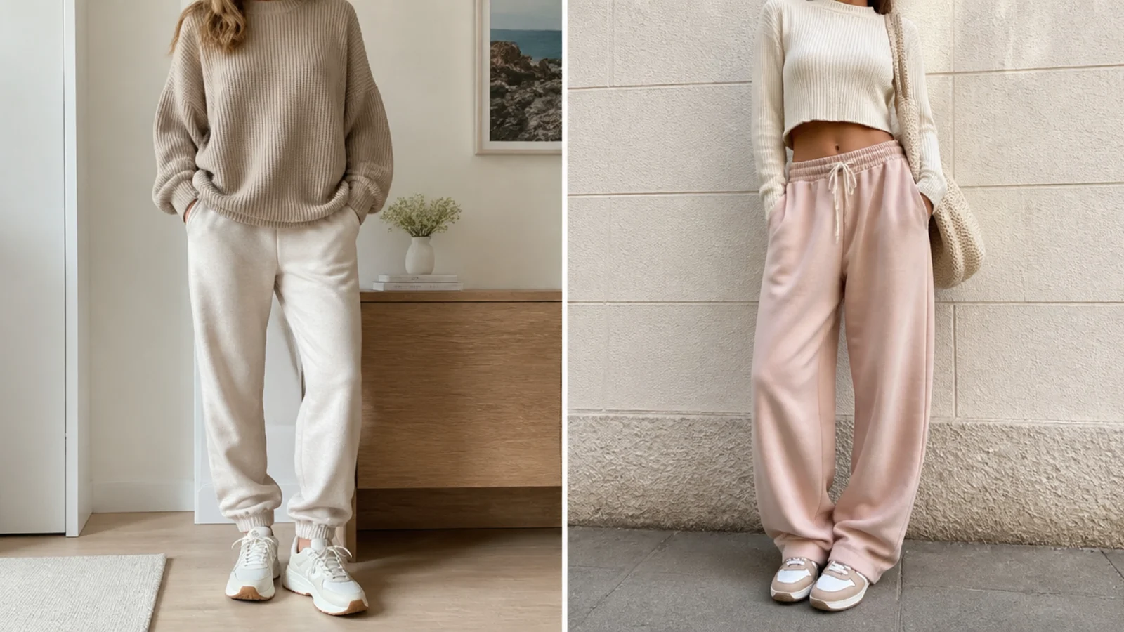 Proportion: chunky sweater with tapered sweats, cropped knit with baggy