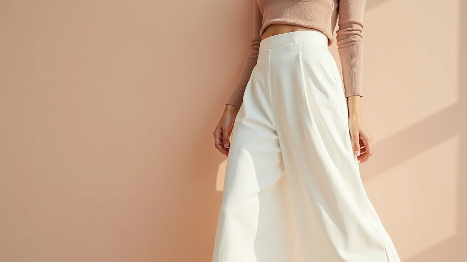 Faceless close-up of a nude slip layered under a white skirt to keep it opaque